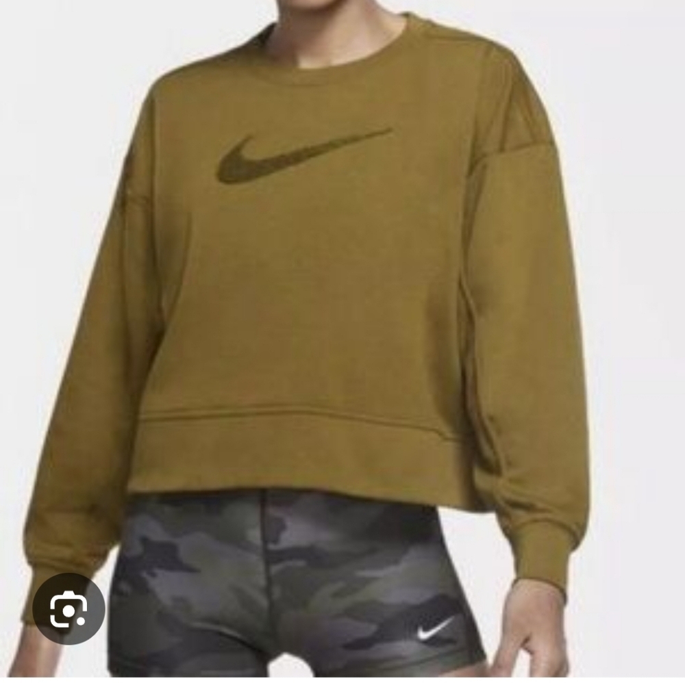 Nike Olive Green Oversized Cropped Long Sleeve Crew Neck Sweatshirt